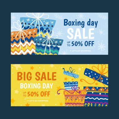 Elle çizilmiş boks günü indirimli sancaklar vektör tasarımı illüstrasyonu