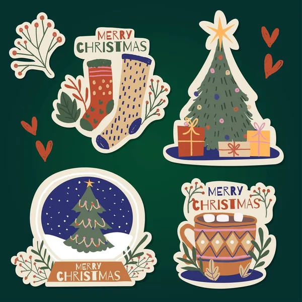 Hand Drawn Christmas Label Collection Vector Design Illustration — Stock Vector