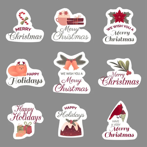 Flat Christmas Badge Collection Vector Design Illustration — Stock Vector