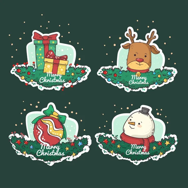 Hand Drawn Christmas Badge Collection Vector Design Illustration — Stock Vector