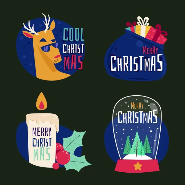 Flat Christmas Label Collection Vector Design Illustration — Stock Vector