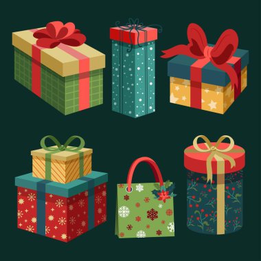 El çizimi Noel hediyesi koleksiyon vektör tasarımı illüstrasyonu