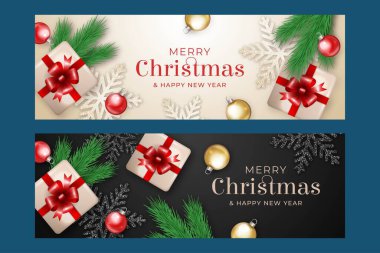 gerçekçi noel pankartları vektör tasarımı illüstrasyonu