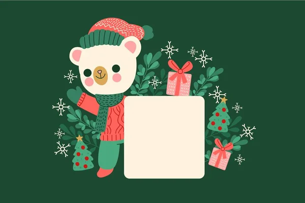 Weihnachten Eisbär Hält Leere Banner Vektor Design Illustration — Stockvektor