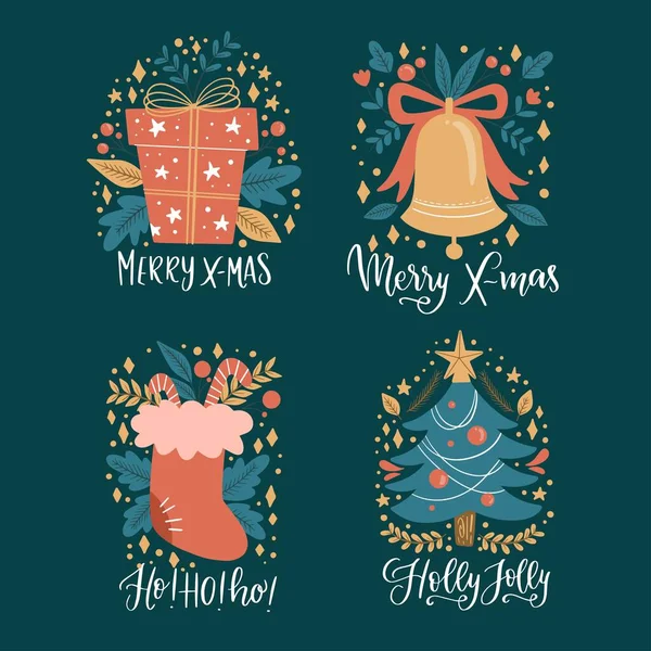 Hand Drawn Christmas Label Collection Vector Design Illustration — Stock Vector