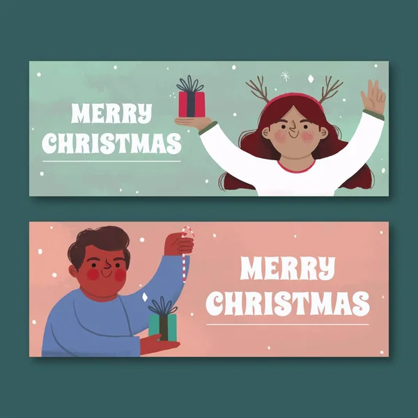 Mão Desenhada Banners Natal Desenho Vetor Ilustração — Vetor de Stock