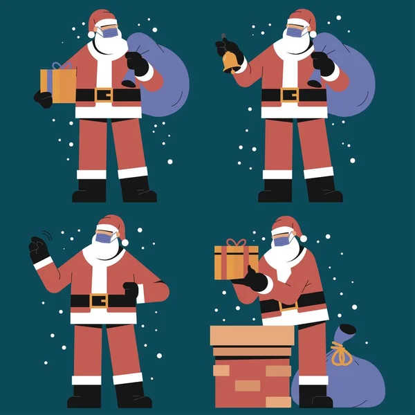 Santa Claus Portant Des Masques Faciaux Collection Vectoriel Illustration Conception — Image vectorielle