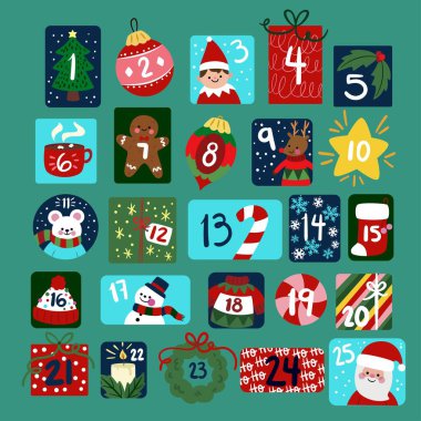 düz noel takvim vektör tasarımı çizimi