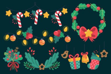 El çizimi Noel süslemesi vektör tasarımı illüstrasyonu