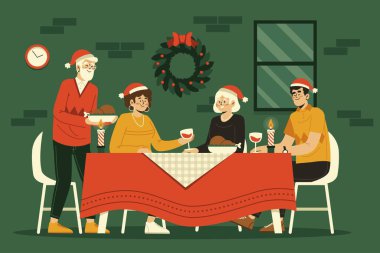 Noel yemeği sahne vektör tasarımı illüstrasyonu