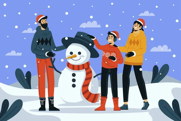 Επίπεδη Χριστούγεννα Χιόνι Σκηνή Διάνυσμα Σχεδιασμό Εικονογράφηση — Διανυσματικό Αρχείο