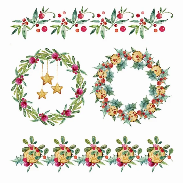 Acquerello Natale Decorazione Set Vettoriale Disegno Illustrazione — Vettoriale Stock