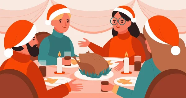 Christmas Dinner Scene Vector Design Illustration — Stock Vector