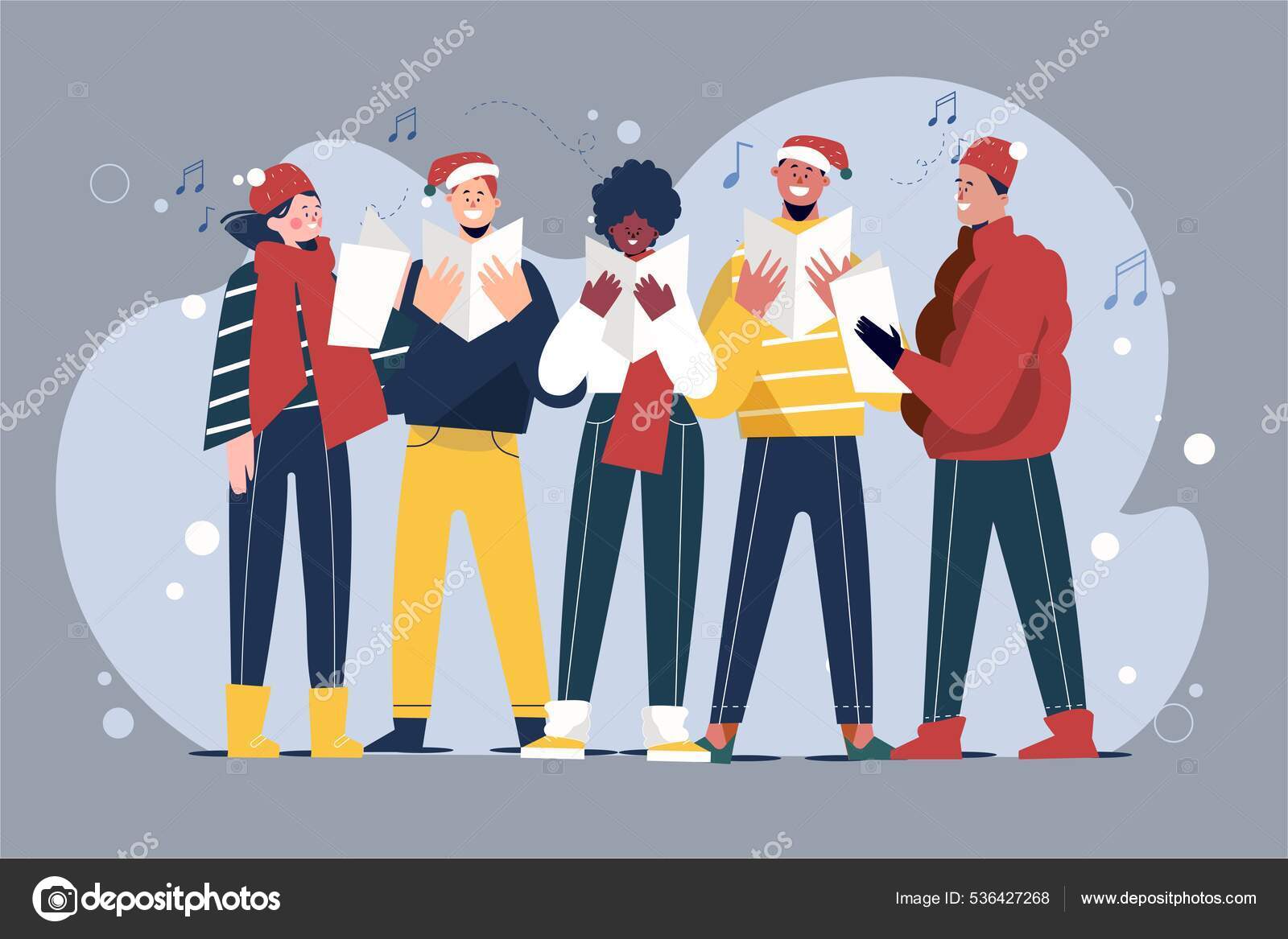 Хор Людей Поющих Рождественские Песни Кэрол Вектор Дизайн.