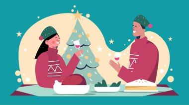 Noel yemeği sahne vektör tasarımı illüstrasyonu