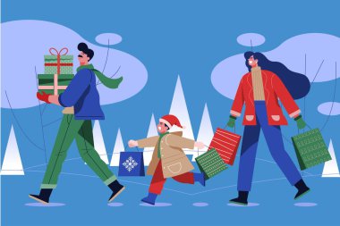 Noel alışverişi sahne vektör tasarımı illüstrasyonu