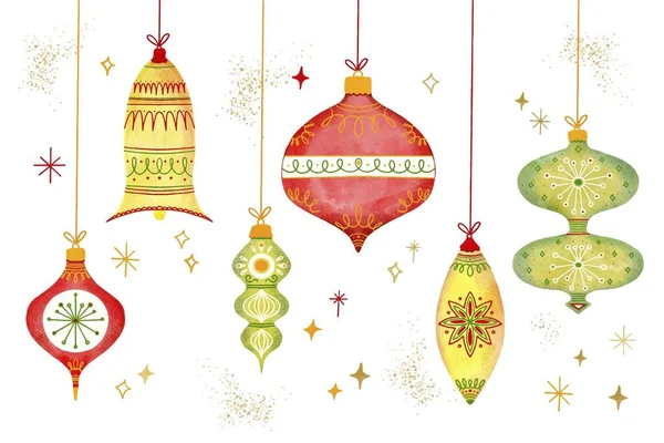 Aquarell Weihnachtskugel Ornamente Vektor Design Illustration — Stockvektor