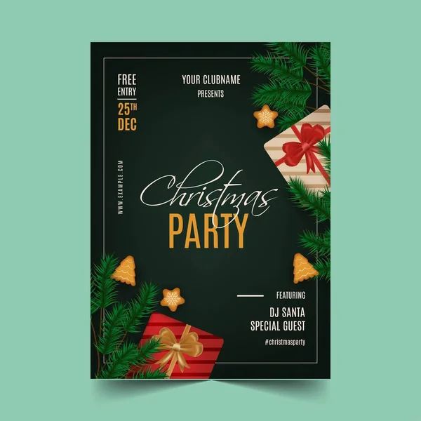 Realistic Christmas Party Poster Template Vector Design Illustration — Stock Vector
