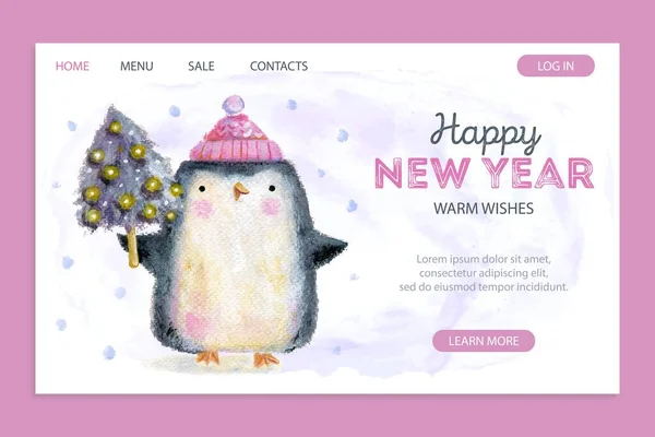 Aquarell Neujahr Landing Page Vektor Design Illustration — Stockvektor