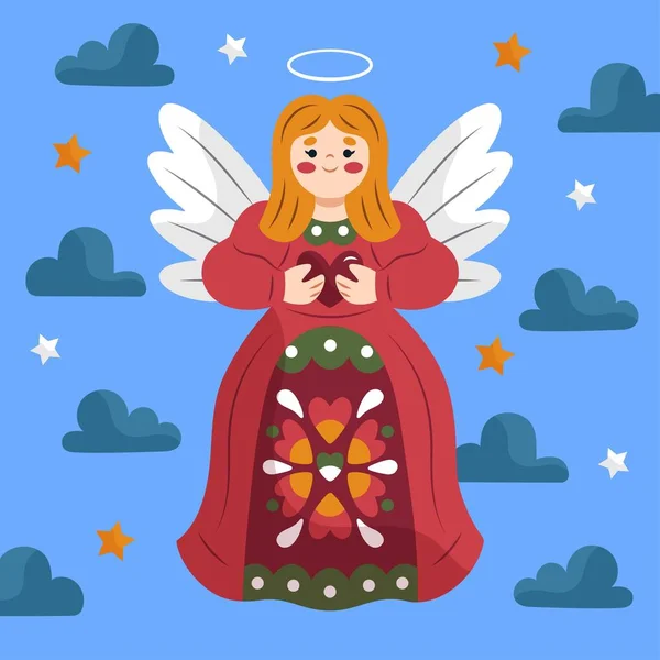 Ручной Рисунок Векторного Дизайна Рождественского Ангела — стоковый вектор