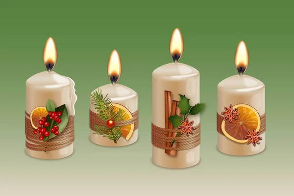 Collectie Realistisch Verschillende Kerst Kaarsen Vector Ontwerp Illustratie — Stockvector