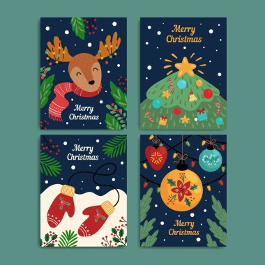 El çizimi Noel kartları vektör tasarımı çizimi