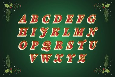 Klasik noel alfabesi vektör tasarımı çizimi