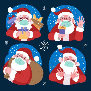 Yüz maskesi tasarımı illüstrasyonu takan Noel Baba koleksiyonu