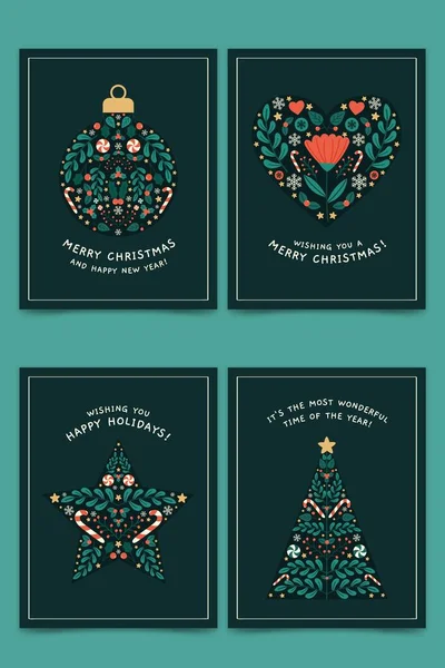 Mão Desenhada Cartões Natal Desenho Vetorial Ilustração — Vetor de Stock