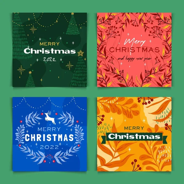 Πολύχρωμες Ζωγραφισμένες Χέρι Χριστουγεννιάτικες Κάρτες — Διανυσματικό Αρχείο