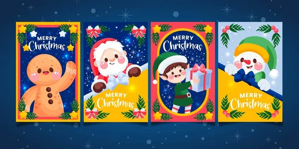 Colorful Hand Drawn Christmas Cards Vector Design Illustration — Stock Vector