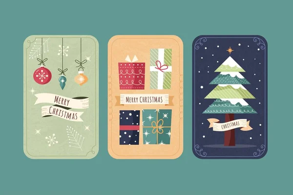 Cartoline Natale Vintage Disegno Vettoriale Illustrazione — Vettoriale Stock