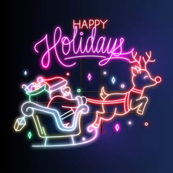 Neon Feliz Natal Vetor Desenho Ilustração — Vetor de Stock