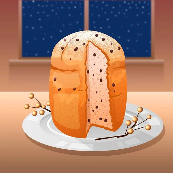 Panettone Biała Płyta Ilustrowany Wektor Projekt Ilustracja — Wektor stockowy