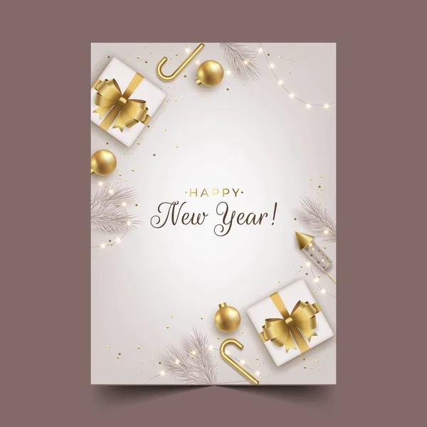 Realistic New Year Greeting Card Template Abstract Design Vector Illustration — Stock Vector