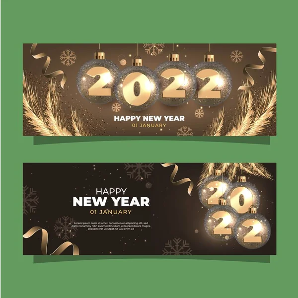 Realistic New Year Horizontal Banners Set Abstract Design Vector Illustration — Vettoriale Stock