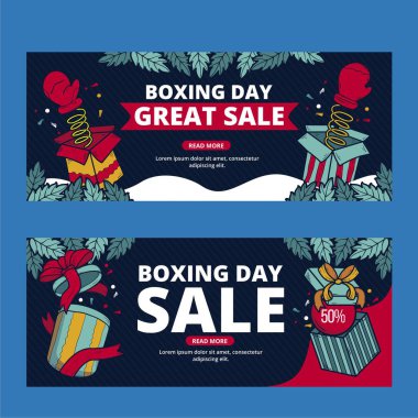 El çizimi boks günü indirimi yatay afişler soyut tasarım vektör ilüstrasyonunu ayarladı
