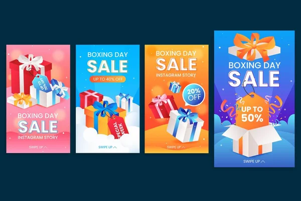 Gradient Boxing Day Sale Banners Collection Abstract Design Vector Illustration —  Vetores de Stock