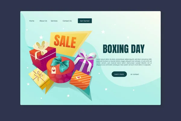 Gradient Boxing Day Sale Landing Page Template Abstract Design Vector —  Vetores de Stock