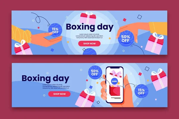 Hand Drawn Boxing Day Sale Horizontal Banners Set Abstract Design —  Vetores de Stock