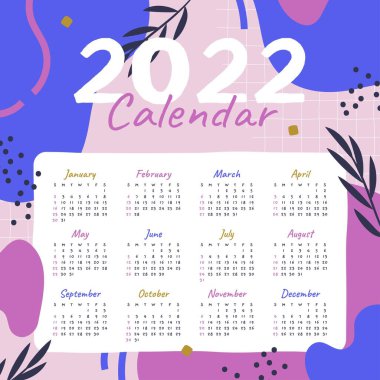 El çizimi düz 2022 takvim şablonu soyut tasarım vektör çizimi