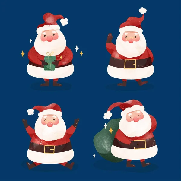 Aquarell Santa Claus Figuren Sammlung Abstrakt Design Vektor Illustration — Stockvektor