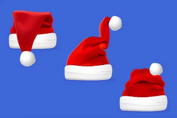 Realistische Santa Hat Sammlung Abstrakt Design Vektor Illustration — Stockvektor