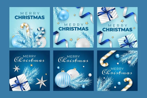 Realista Navidad Banners Colección Abstracto Diseño Vector Ilustración — Archivo Imágenes Vectoriales