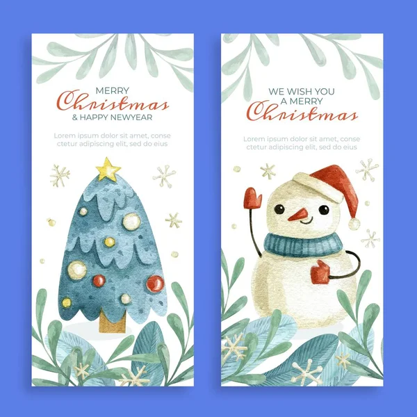 Acquerello Natale Banner Verticali Set Disegno Astratto Vettoriale Illustrazione — Vettoriale Stock