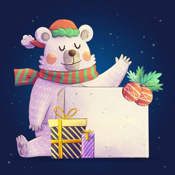 Watercolor Christmas Character Holding Blank Banner Abstract Design Vector Illustration — Stockvektor
