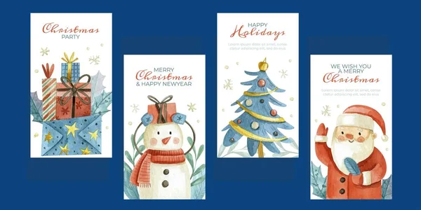 Acquerello Natale Banner Collezione Disegno Astratto Vettoriale Illustrazione — Vettoriale Stock