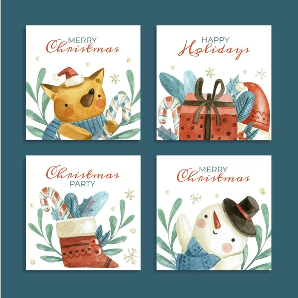 Acquerello Natale Banner Collezione Disegno Astratto Vettoriale Illustrazione — Vettoriale Stock