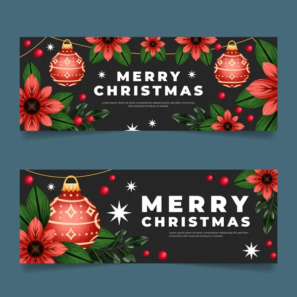 Watercolor Horizontal Christmas Banners Set Abstract Design Vector Illustration — Stockvektor