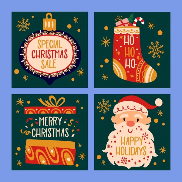 Hand Drawn Christmas Banners Collection Abstract Design Vector Illustration — стоковый вектор